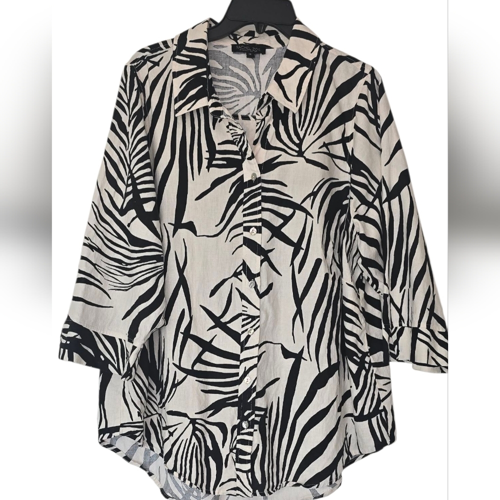 Rachel Zoe Tropical Palm Linen Women's Shirt Size 1X